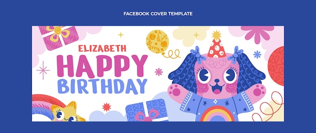 無料ベクター 手描きの子供のような誕生日のfacebookカバー