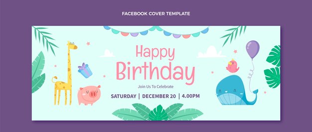 手描きの子供のような誕生日のFacebookカバー