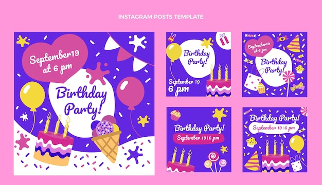 Free vector hand drawn childlike birthday ig post