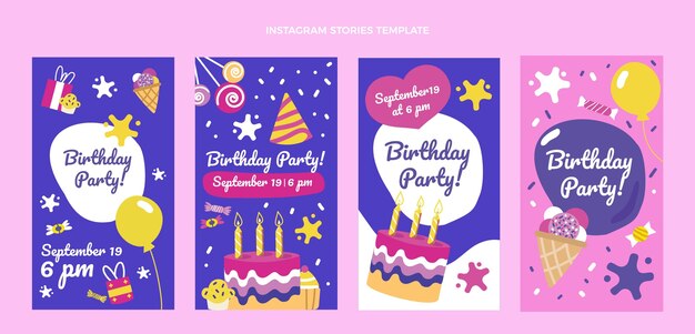 Hand drawn childlike birthday ig stories