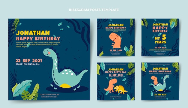 Бесплатное векторное изображение Нарисованные от руки детские посты на день рождения в instagram