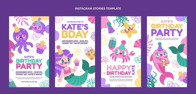 Hand drawn childlike birthday instagram stories
