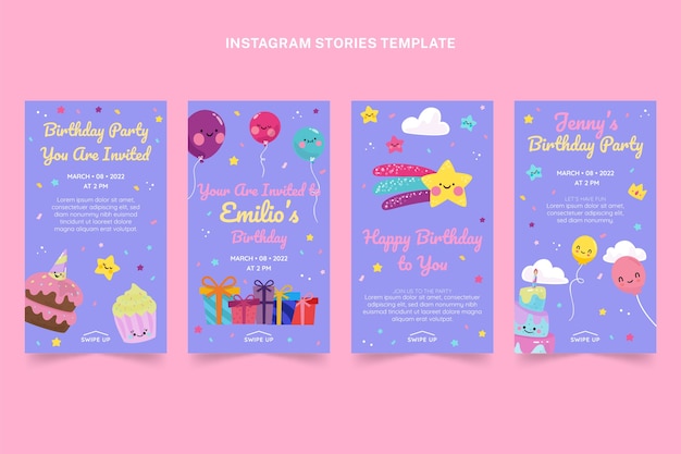 無料ベクター 手描きの子供のような誕生日のinstagramの物語