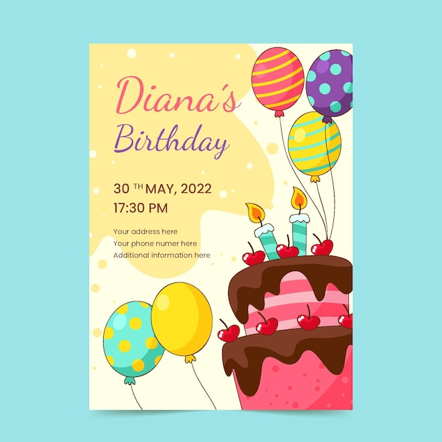 Hand drawn childlike birthday invitation