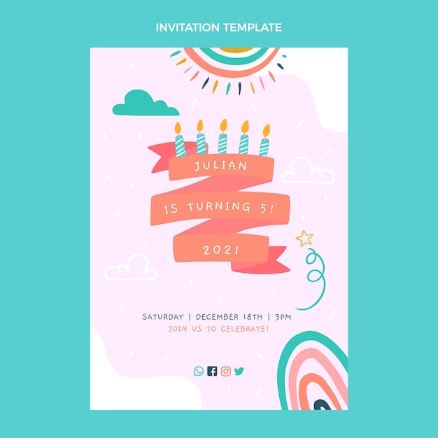 Hand drawn childlike birthday invitation