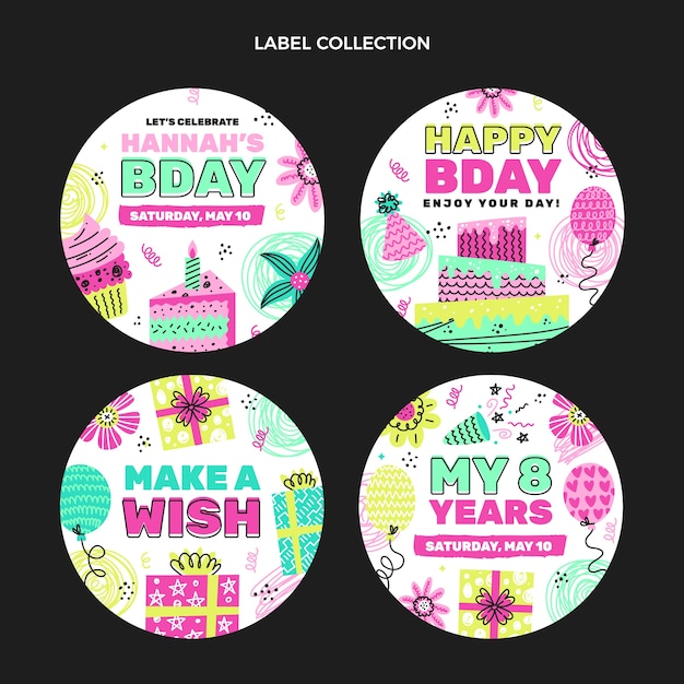 Hand drawn childlike birthday label