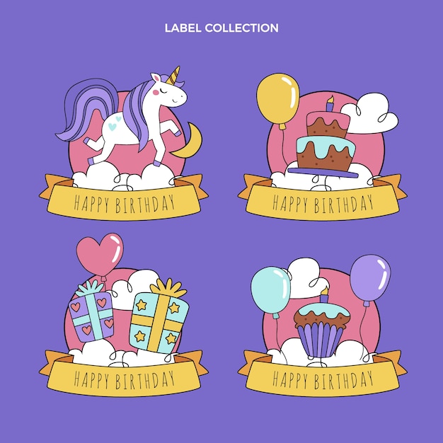 Free vector hand drawn childlike birthday labels