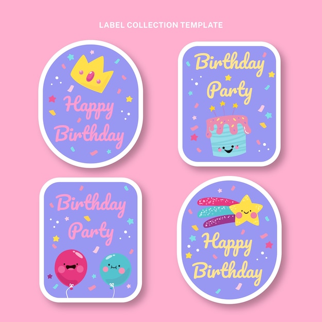 Hand drawn childlike birthday labels