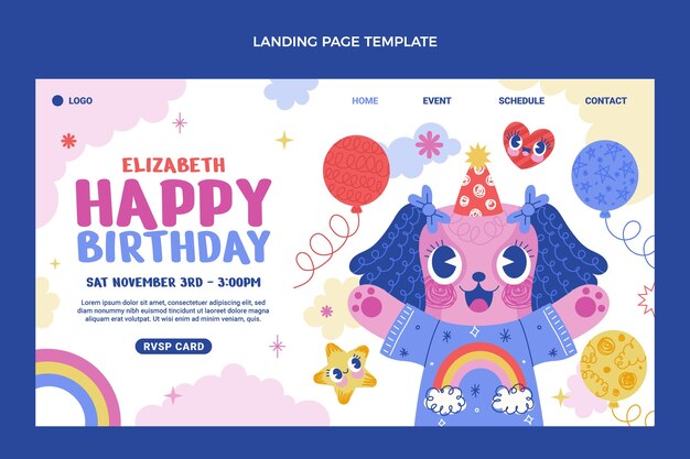 hand drawn childlike birthday landing page template