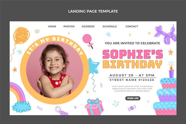 Free vector hand drawn childlike birthday landing page