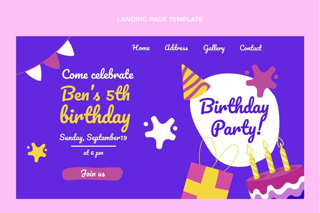 Hand drawn childlike birthday landing page
