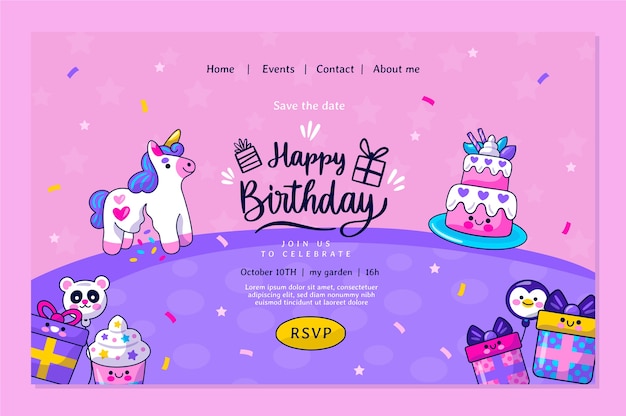 Free vector hand drawn childlike birthday landing page