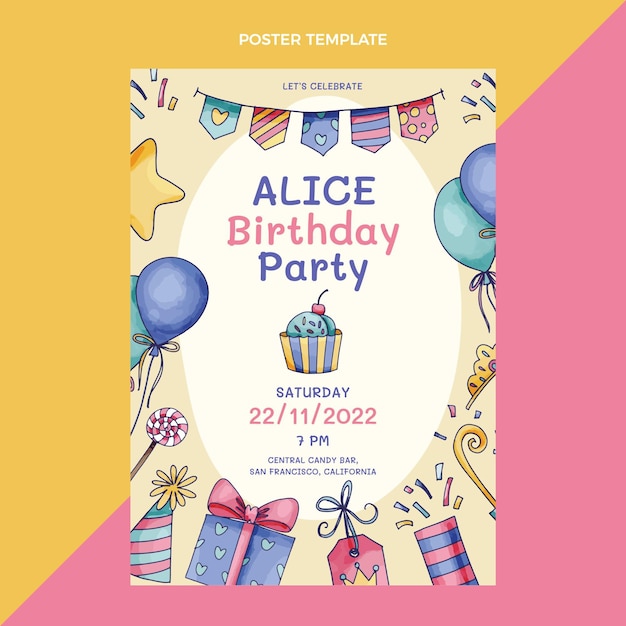 Free vector hand drawn childlike birthday poster