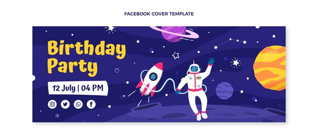 hand drawn childlike birthday social media cover template