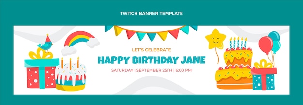 Free vector hand drawn childlike birthday twitch banner