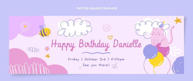 Free vector hand drawn childlike birthday twitter header