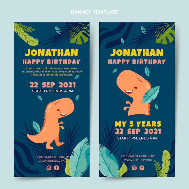 Hand drawn childlike birthday vertical banners