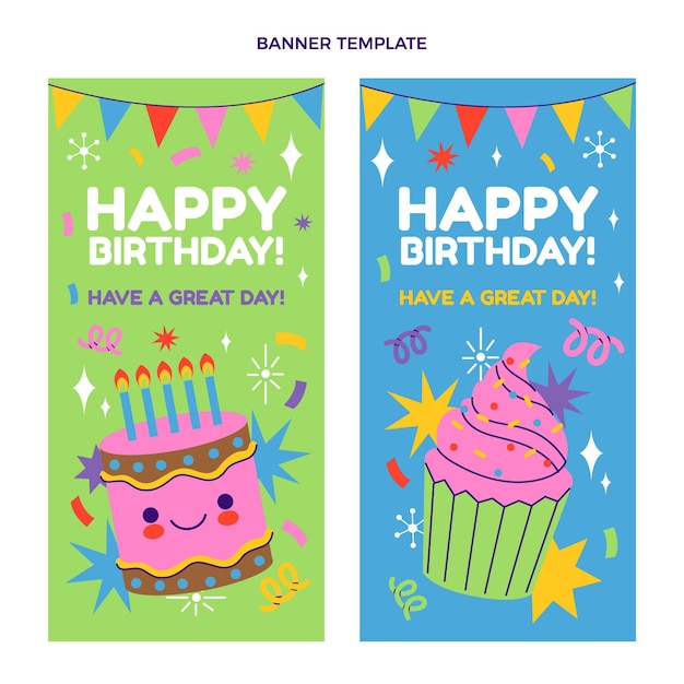 Free vector hand drawn childlike birthday vertical banners