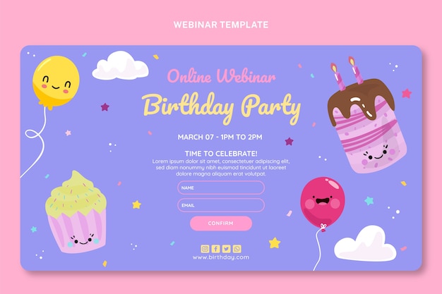 Vettore gratuito webinar di compleanno infantile disegnato a mano