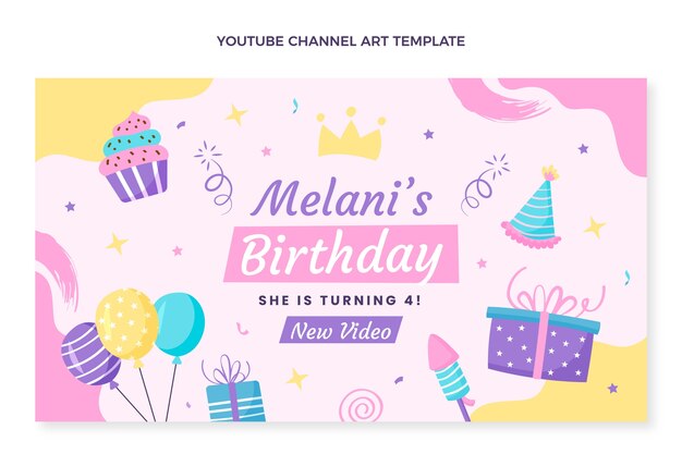 Vettore gratuito arte del canale youtube di compleanno infantile disegnata a mano