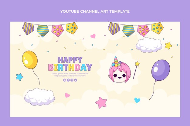 Hand drawn childlike birthday youtube channel art