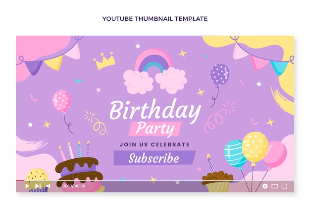 Free vector hand drawn childlike birthday youtube thumbnail