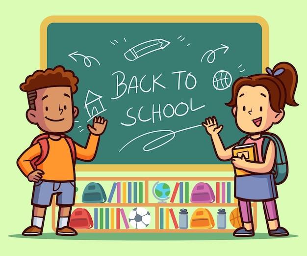 Hand drawn children back to school