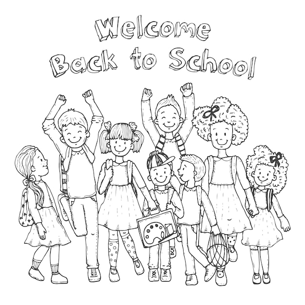 Hand drawn children back to school