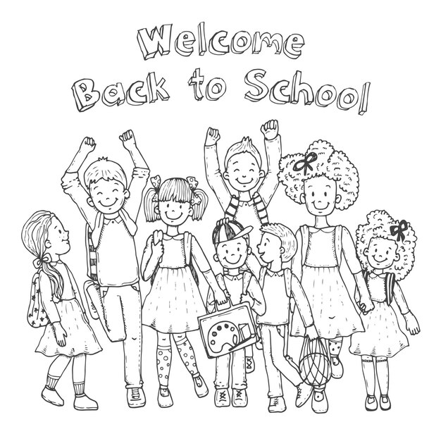 Hand drawn children back to school