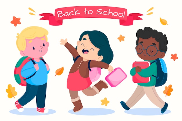 Бесплатное векторное изображение Рисованной детей обратно в школу