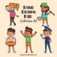 Free vector hand drawn children collection in vintage style