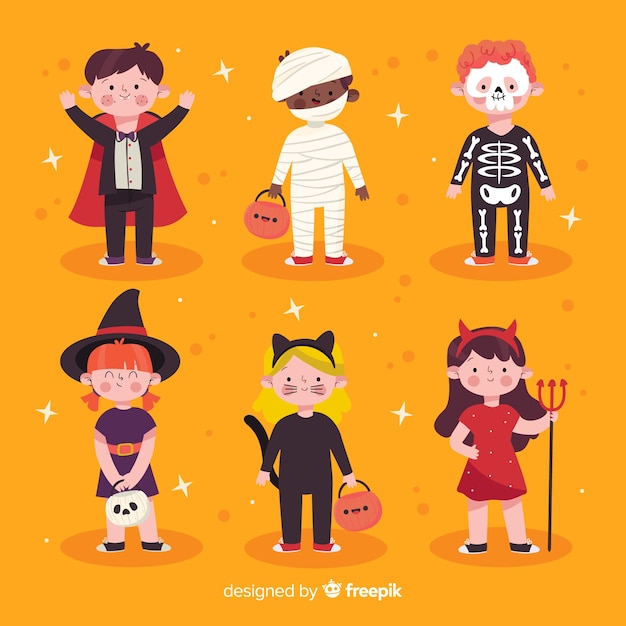 Рисованной дети, одетые как монстры на Хэллоуин