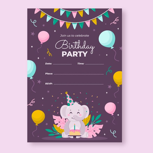 Hand drawn children party card template