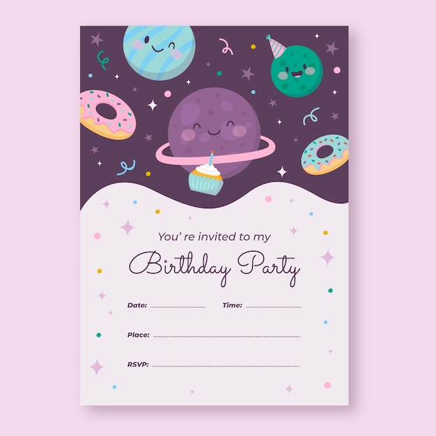 Hand drawn children party card template