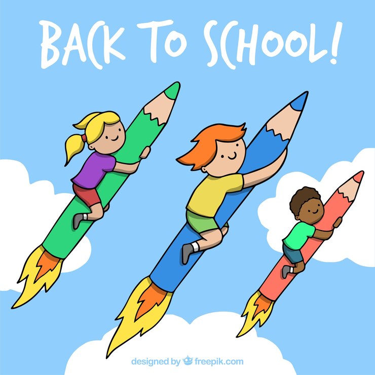 Free Vector hand drawn children on pencil rockets