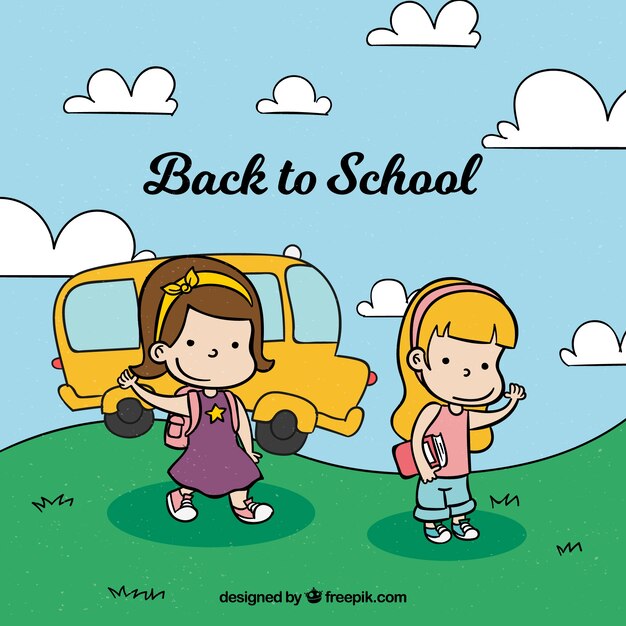 Hand drawn children ready to go back to school