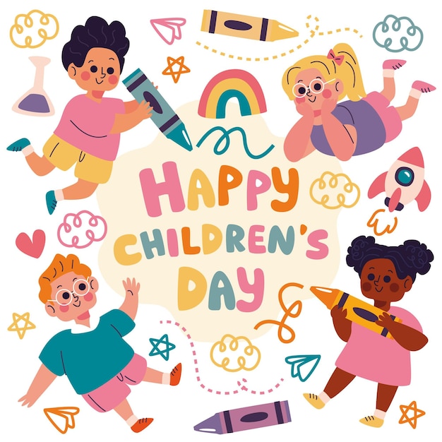 Free vector hand drawn children's day and drawings