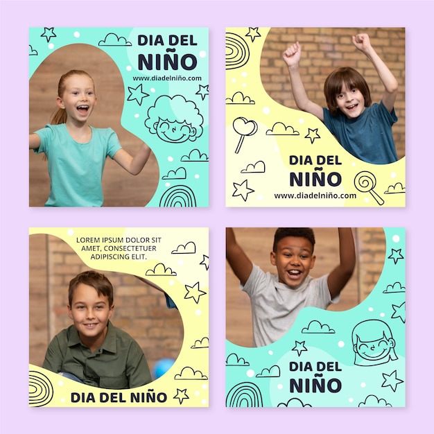 스페인어로 손으로 그린 어린이 날 인스타그램 게시물 모음