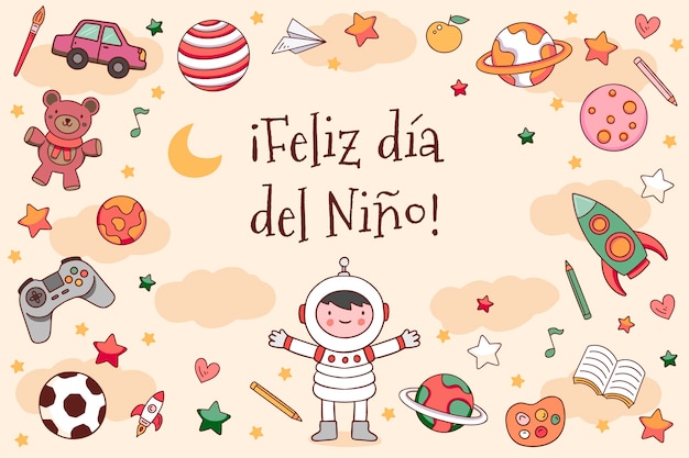 Free vector hand drawn children's day in spanish background