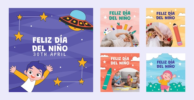 Free vector hand drawn children's day in spanish ig post collection