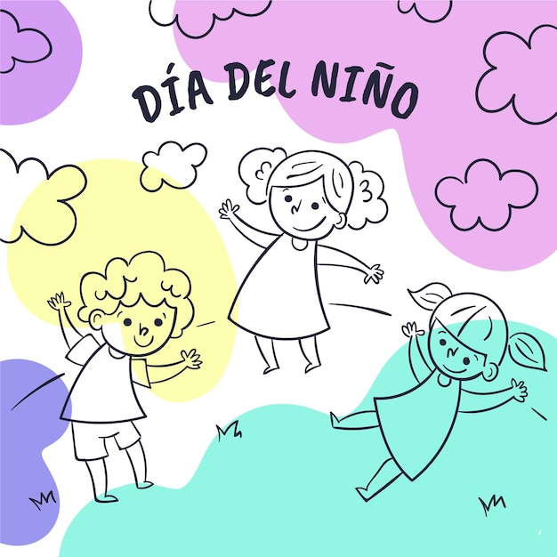 스페인어 그림에서 손으로 그린 어린이 날