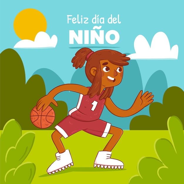 Free vector hand drawn children's day in spanish illustration