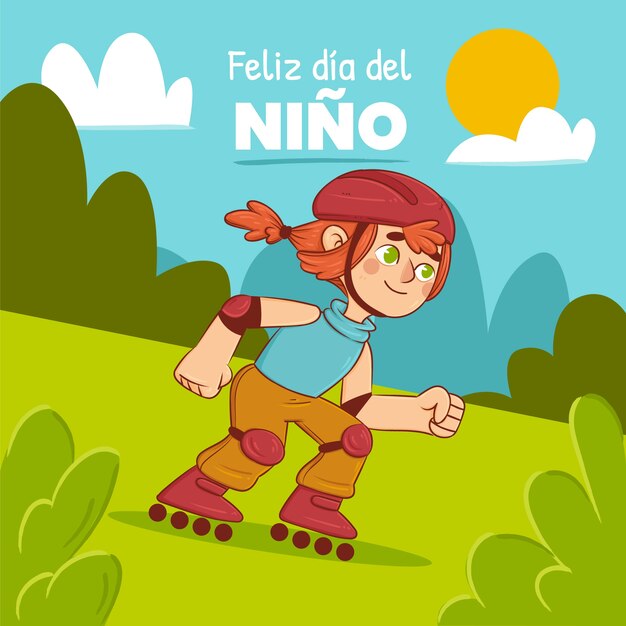 Ручной обращается детский день на испанской иллюстрации
