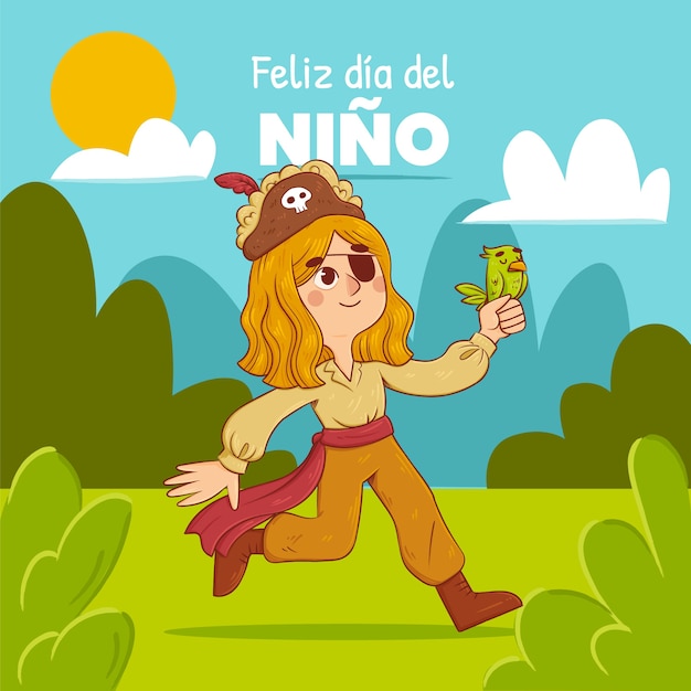 Free vector hand drawn children's day in spanish illustration