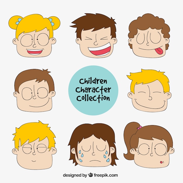 Free vector hand drawn children's faces