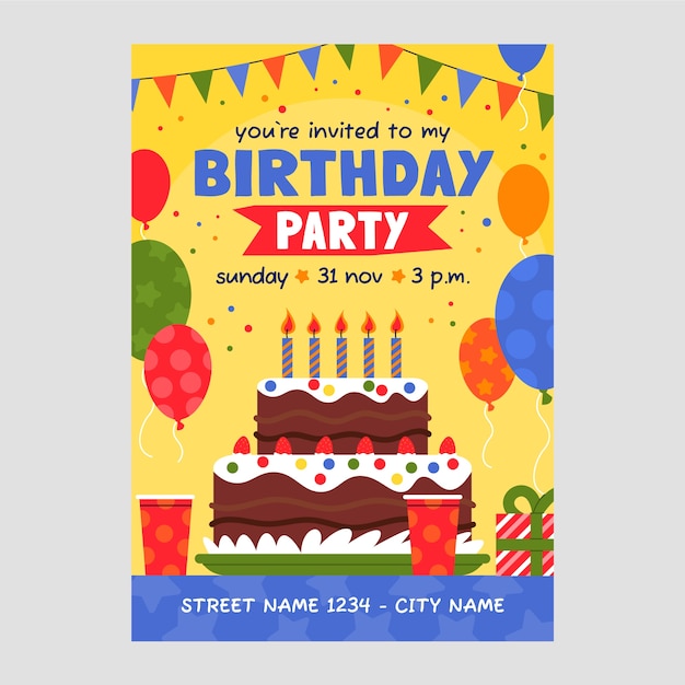 Free vector hand drawn children's party card invitation