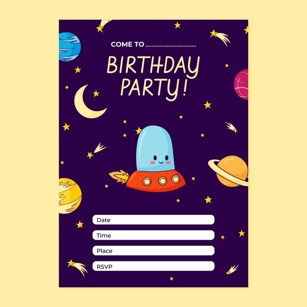 Hand drawn children's party invitation card design