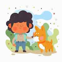 Free vector hand drawn  children with animals illustration