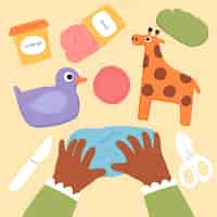 Free vector hand drawn children with animals illustration