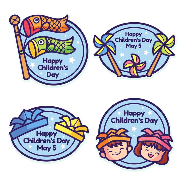 Hand drawn childrens day labels collection